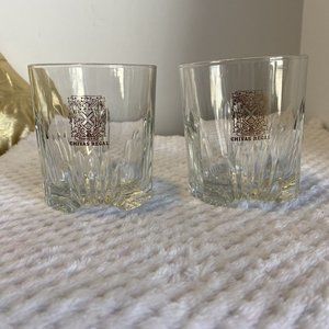 2 Chivas Regal Scotch Whiskey Rocks Glasses Gold Shield Logo Glass Marked Italy